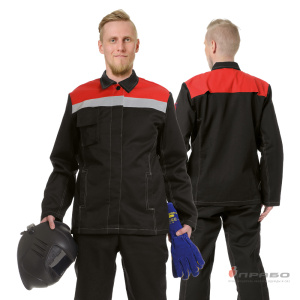 Костюм огнестойкий 1 класса защиты х/б с ОП пропиткой чёрный/красный (куртка и брюки)