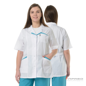 Костюм медицинский женский "Лаура" белый/бирюза (блузон и брюки)