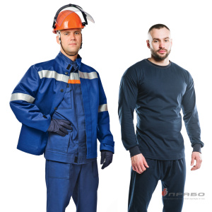Костюм летний для защиты от электрической дуги "СП04-Л VI"I с уровнем защиты до 51 кал/см² тёмно-синий/оранжевый (куртка и брюки)