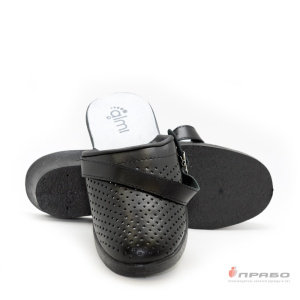 Сабо кожаные женские с подошвой ПВХ чёрные (натуральная кожа)