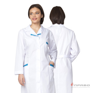 Халат медицинский женский "Лаура" белый/бирюза