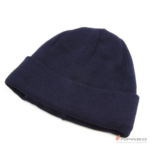 Шапка зимняя универсальная трикотажная на флисе синяя