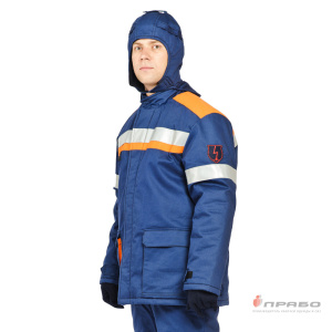 Костюм зимний для защиты от электрической дуги "СП08-3/V-2" с уровнем защиты до 85 кал/см² синий/оранжевый (куртка и брюки)