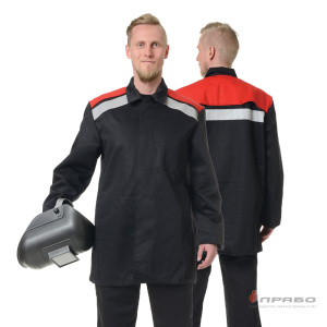 Костюм сварщика "Премиум" чёрный/красный из натурального хлопка с ОП (куртка и брюки)