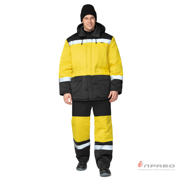 Костюм мужской утеплённый "Трасса" жёлтый/чёрный (куртка и полукомбинезон)