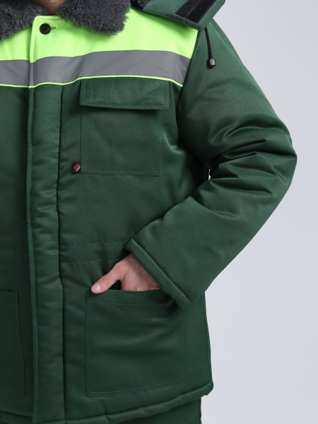 Костюм зимний Труженик-Ультра СОП (тк.Смесовая,210) брюки, т.зеленый/лимонный