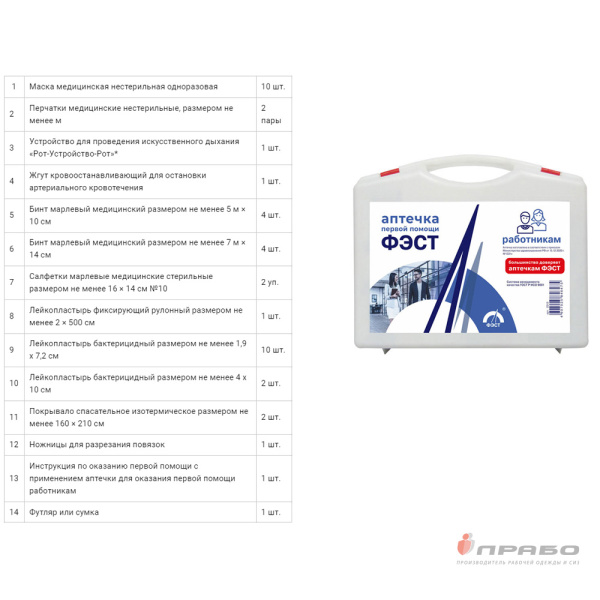 Аптечка первой помощи работникам (футляр 8М полистирол) Приказ 1331н, арт.2314