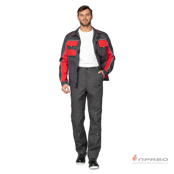 Костюм мужской "Бренд 1 2020" тёмно-серый/красный (куртка и брюки)