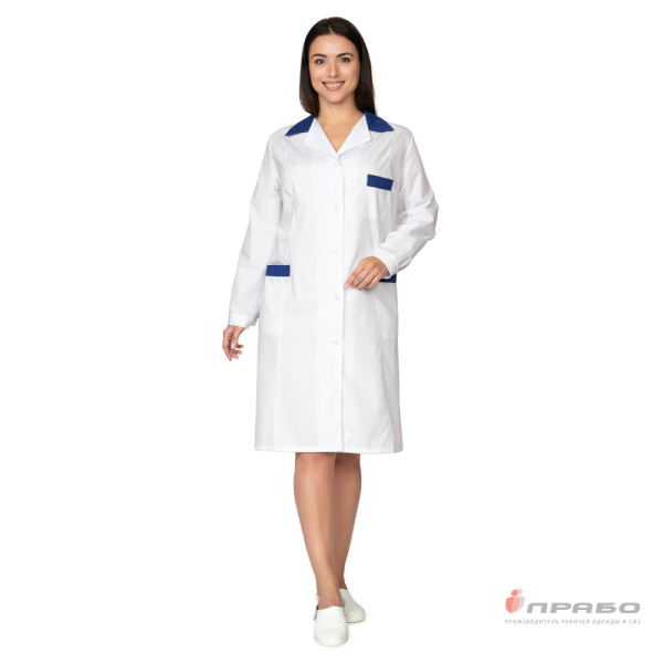 Халат медицинский женский "Стандарт Плюс" белый/синий