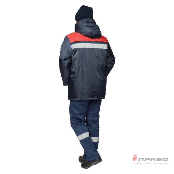 Куртка женская утеплённая "Сарма" тёмно-синяя/красная с капюшоном