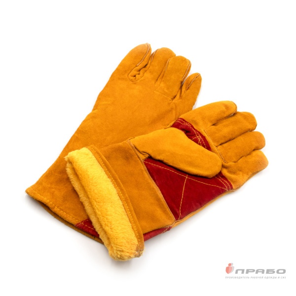 Краги спилковые пятипалые усиленные утеплённые с огнеупорной нитью