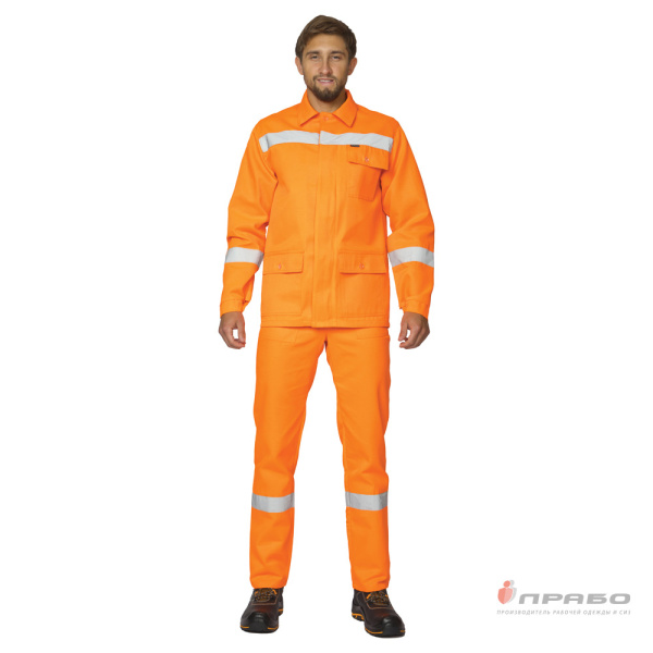 Костюм "Дорожник-2" мужской оранжевый сигнальный с лентами СОП (куртка и полукомбинезон)