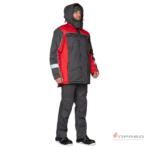 Куртка мужская утеплённая "Бренд" тёмно-серая/красная