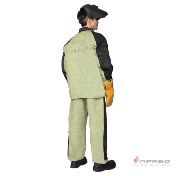 Костюм сварщика "Люкс" 2 класса чёрный/хаки со спилком площадью 2,3 м² (куртка и брюки)