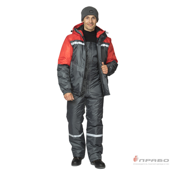 Костюм мужской утеплённый "Стимул-М" серый/красный (куртка и полукомбинезон)