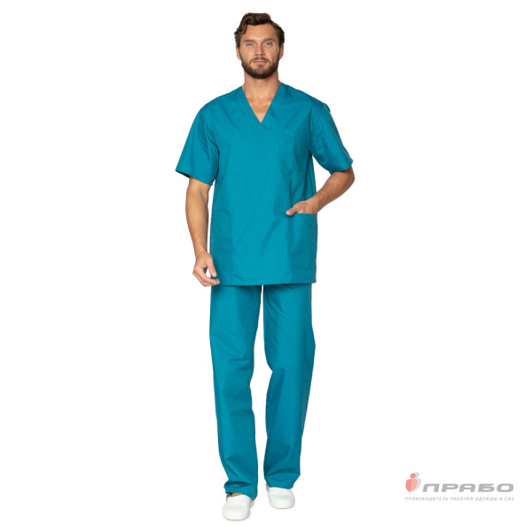 Костюм медицинский мужской "Хирург" бирюзовый (блузон и брюки)