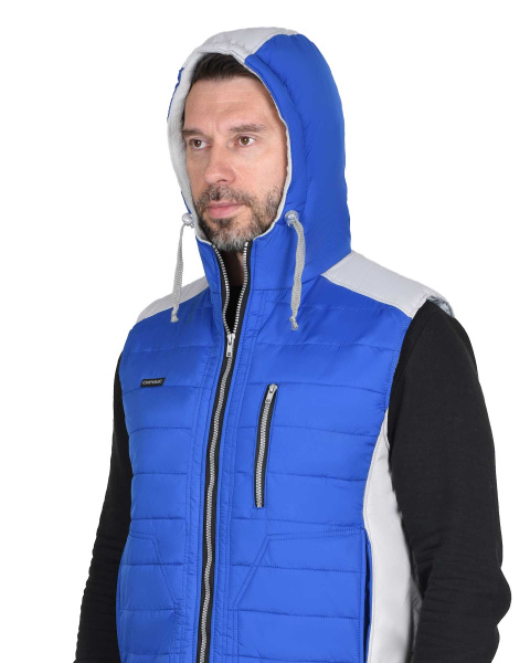 Жилет СИРИУС-УРБАН утепленный с капюшоном васильковый с жемчужным