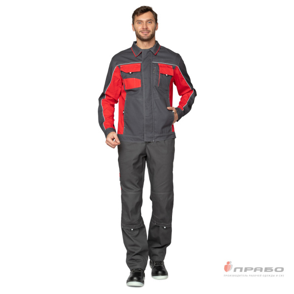 Костюм мужской "Бренд 1 2020" тёмно-серый/красный (куртка и брюки)