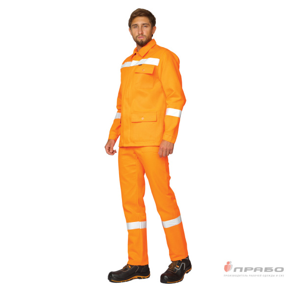 Костюм "Дорожник-2" мужской оранжевый сигнальный с лентами СОП (куртка и полукомбинезон)