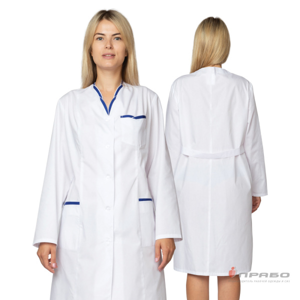 Халат медицинский женский "Олеся" белый/василёк