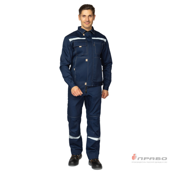 Костюм мужской летний "Профессионал 2 СОП" тёмно-синий/бежевый (куртка и полукомбинезон)