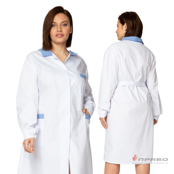 Халат рабочий женский "Технолог" белый/василёк