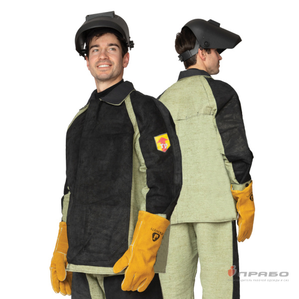 Костюм сварщика "Люкс" 2 класса чёрный/хаки со спилком площадью 2,3 м² (куртка и брюки)