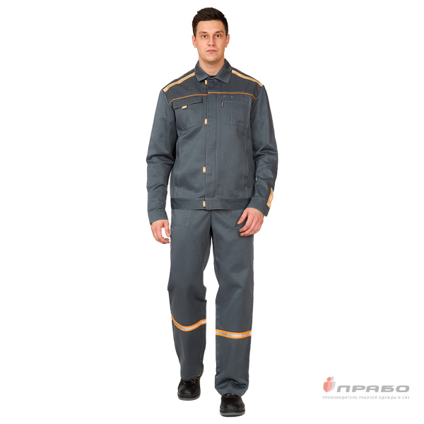 Костюм мужской "Уни-Спец" тёмно-серый/оранжевый (куртка и полукомбинезон)