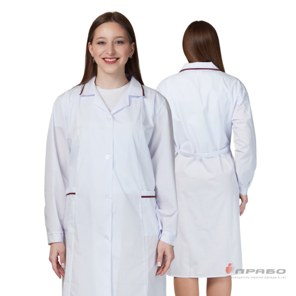 Халат женский (ТиСи) белый с отделкой бордо