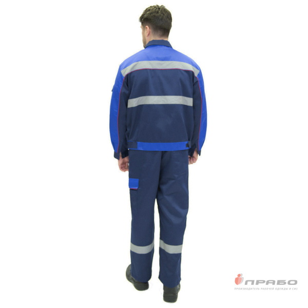 Костюм мужской летний "Базис" тёмно-синий/василёк (куртка и полукомбинезон)