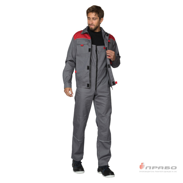 Костюм мужской "Профессионал 2" серый/красный (куртка и полукомбинезон)