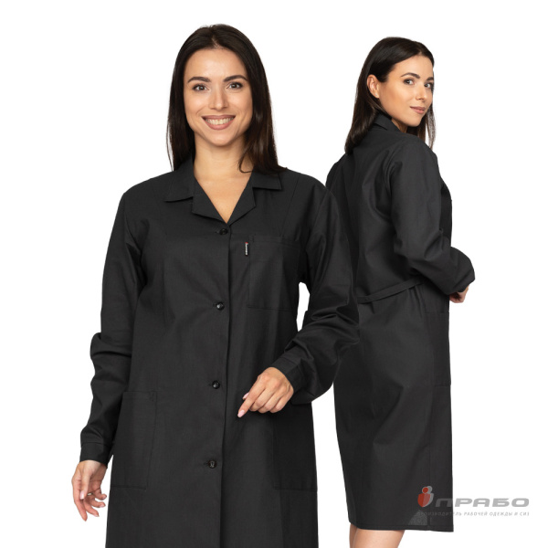 Халат рабочий женский "Эконом" чёрный с тремя карманами