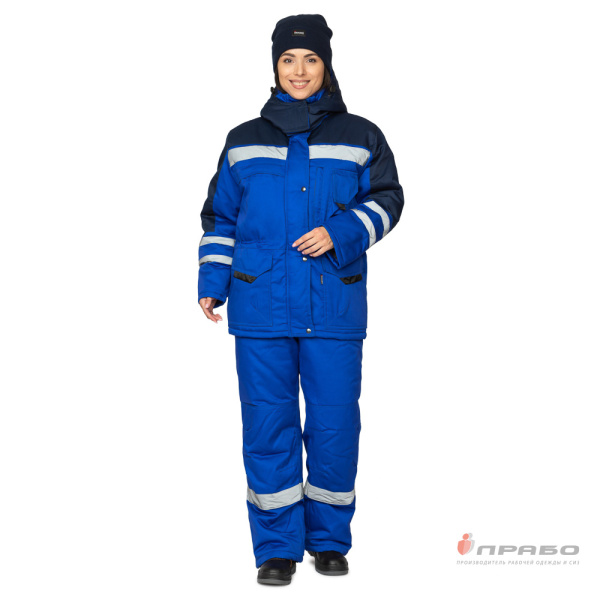 Костюм женский утеплённый "Зима" василёк/тёмно-синий (куртка и полукомбинезон)