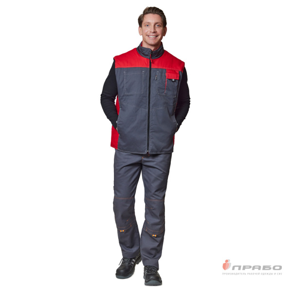 Жилет утеплённый "Бренд" тёмно-серый/красный без канта