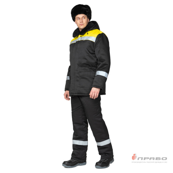 Костюм мужской утеплённый "Коммунальщик" чёрный/жёлтый для работников