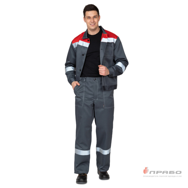 Костюм мужской "Пантеон СОП" тёмно-серый/красный (куртка и брюки)