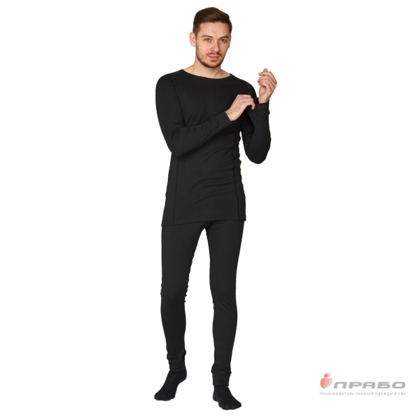 Термобельё мужское х/б однослойное чёрное (фуфайка и кальсоны), 270 г/м²