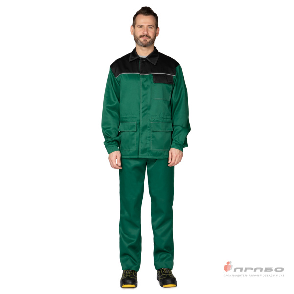 Костюм мужской "Ударник" тёмно-зелёный/чёрный (куртка и брюки)