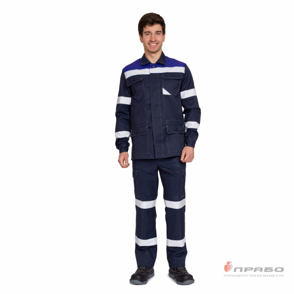 Рабочий мужской костюм "Стаб" для защиты от ОПЗ тёмно-синий/василёк (куртка и брюки)