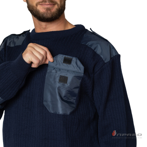 Джемпер форменный для сотрудников охранных предприятий синий с круглым вырезом