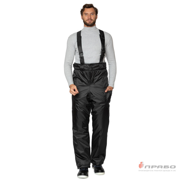 Брюки мужские утеплённые "Альфа" со съемными бретелями на фастексах чёрные