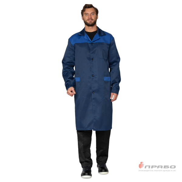 Халат рабочий мужской "Технолог" тёмно-синий/васильковый