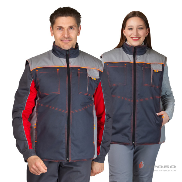 Жилет универсальный утеплённый "Бренд" тёмно-серый/светло-серый