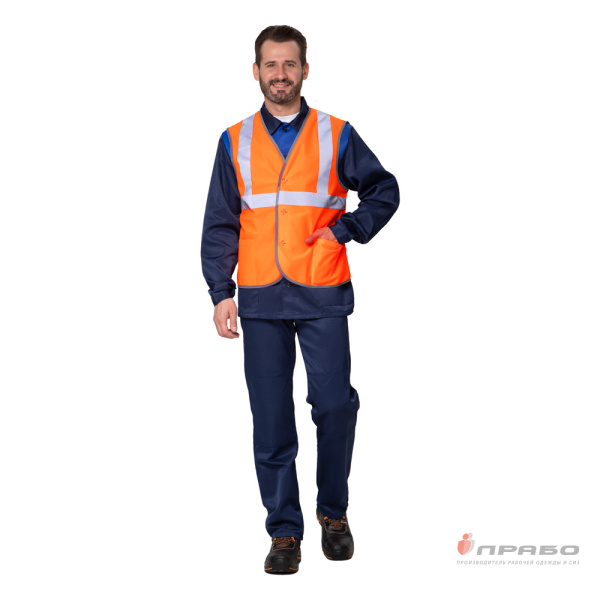 Жилет сигнальный "Спектр Лайт 2П" оранжевый на пуговицах с карманами