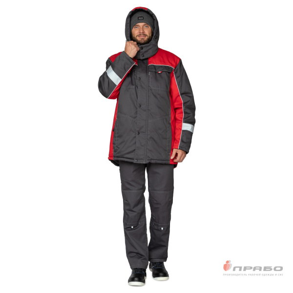 Куртка мужская утеплённая "Бренд" тёмно-серая/красная