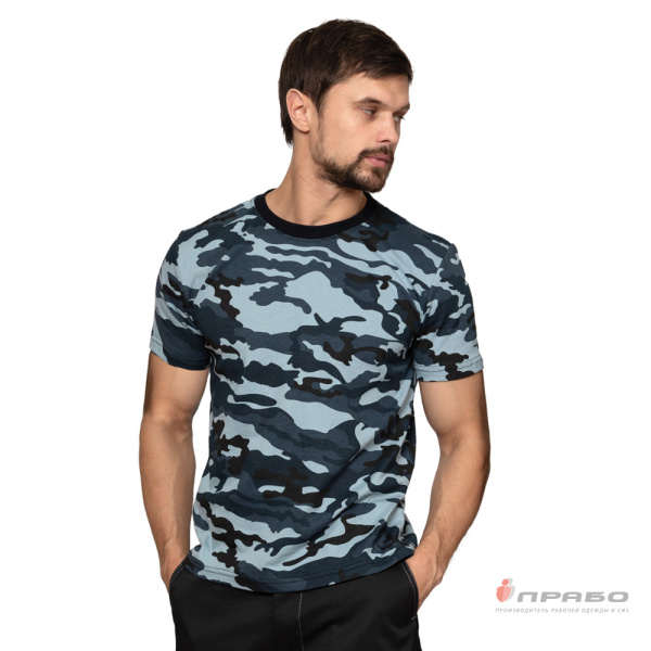 Футболка трикотажная камуфляжная город голубой