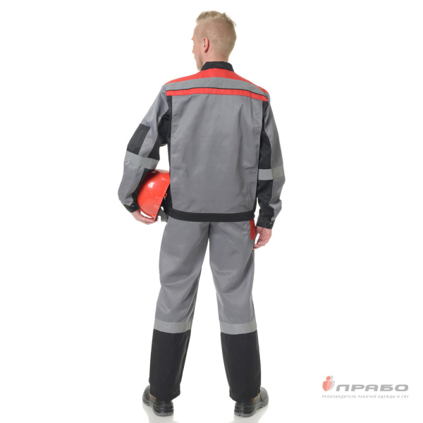 Костюм мужской "Визит" серый/чёрный/красный (куртка и полукомбинезон)