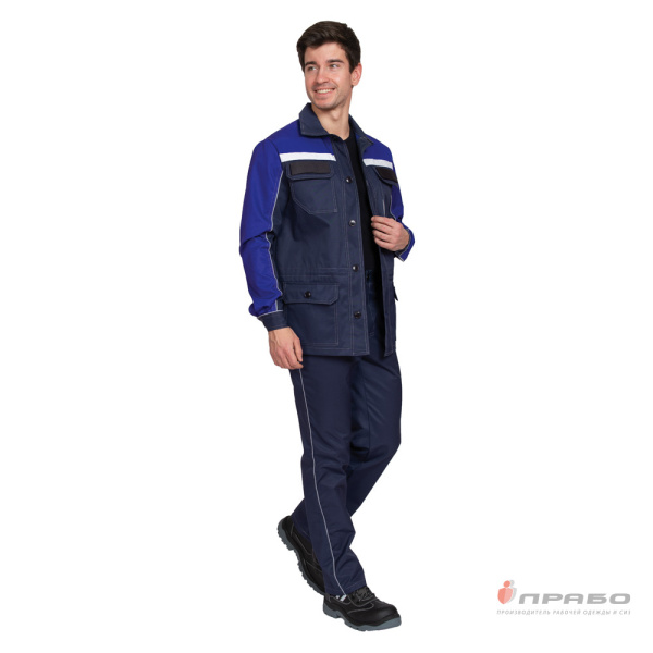 Рабочий мужской костюм "Стаб М" тёмно-синий/василёк (куртка и брюки)