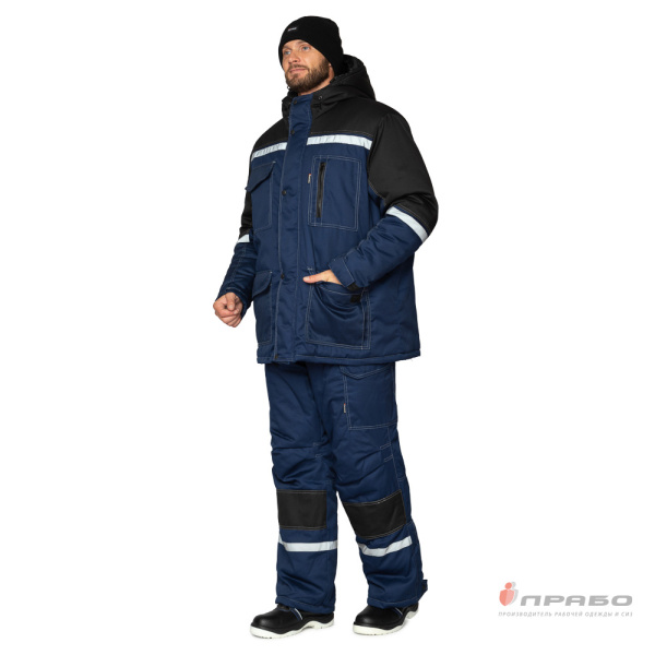 Костюм мужской утеплённый "Азимут" синий/чёрный (куртка и брюки)