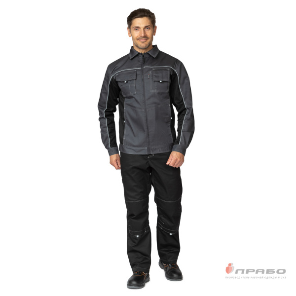 Куртка мужская летняя "Люкс" серый/чёрный/чёрный со светоотражающим кантом